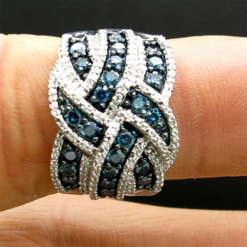 2019 Новые Роскошные Большие серебряные кольца с синим фианитом для женщин модные