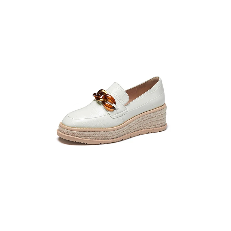 

Platform Platform Shoes Ladies Single Shoes Spring 2021 New Single-leg Loafers Wedge Heel High-heeled Straw Single Shoes