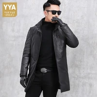 new brand real leather down jacket men winter stand collar thick casual trench coat fashion biker slim black down outerwear male
