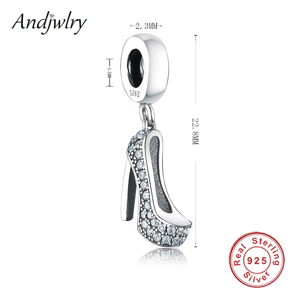 

925 Sterling Silver Shoes Charm Beads Fits Original Pandora Charm Bracelet DIY Jewelry Sparkling High Heel Women Dangle Charms
