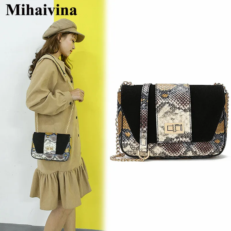 

Модная Маленькая женская сумка-Кроссбоди Mihaivina со змеиным принтом и цепочкой, сумки через плечо, Женская роскошная дизайнерская сумка-мессе...