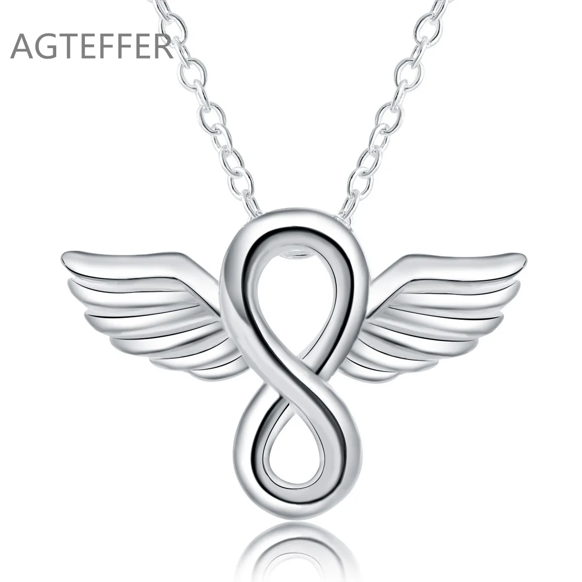 

AGTEFFER 925 Sterling Silver 18 Inches Angel Wings Pendant Necklace For Women Man Fashion Wedding Engagement Party Charm Jewelry
