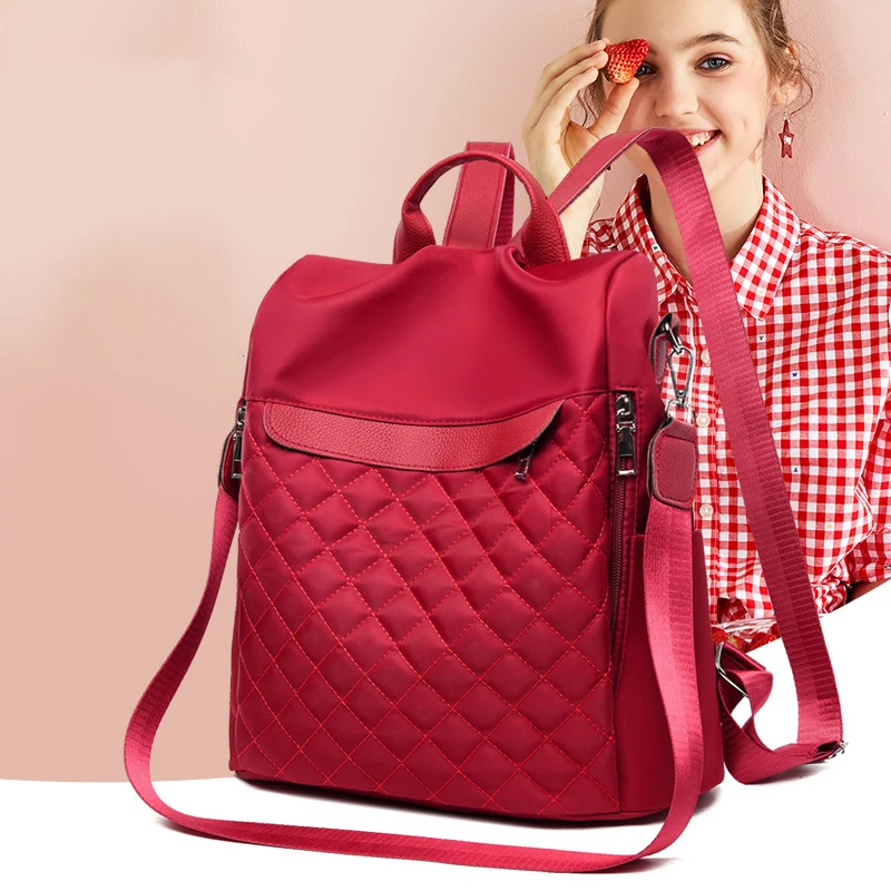 

Trend women Backpack Diamond Lattice Oxford Bookbag Anti-theft Lady bagpack fashion new Large Capacity back pack Waterproof sac