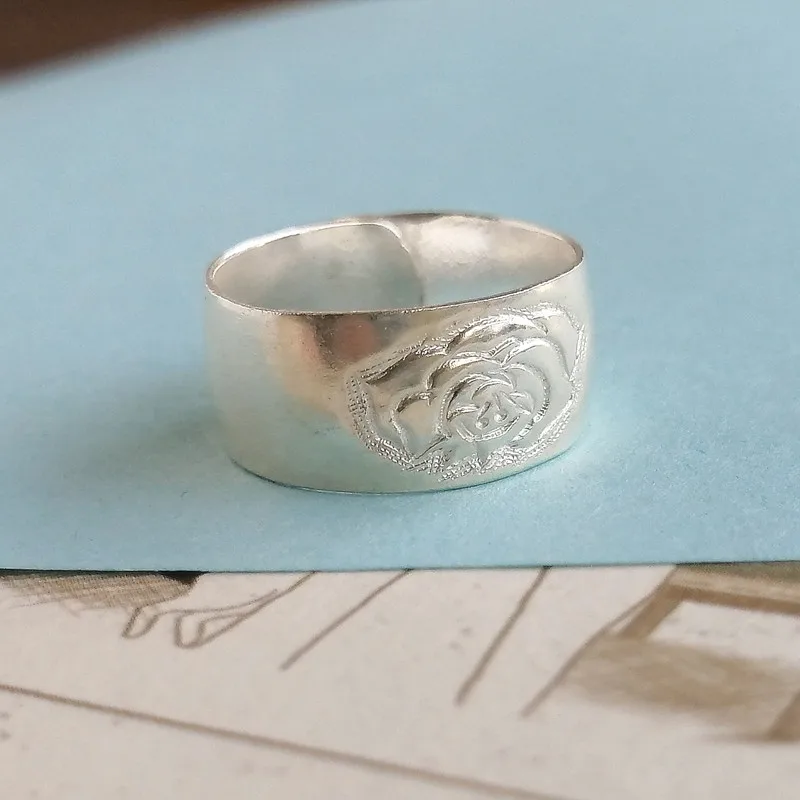 Пион цветок 9999 стерлингового серебра кольца для женщин обручальное начальное