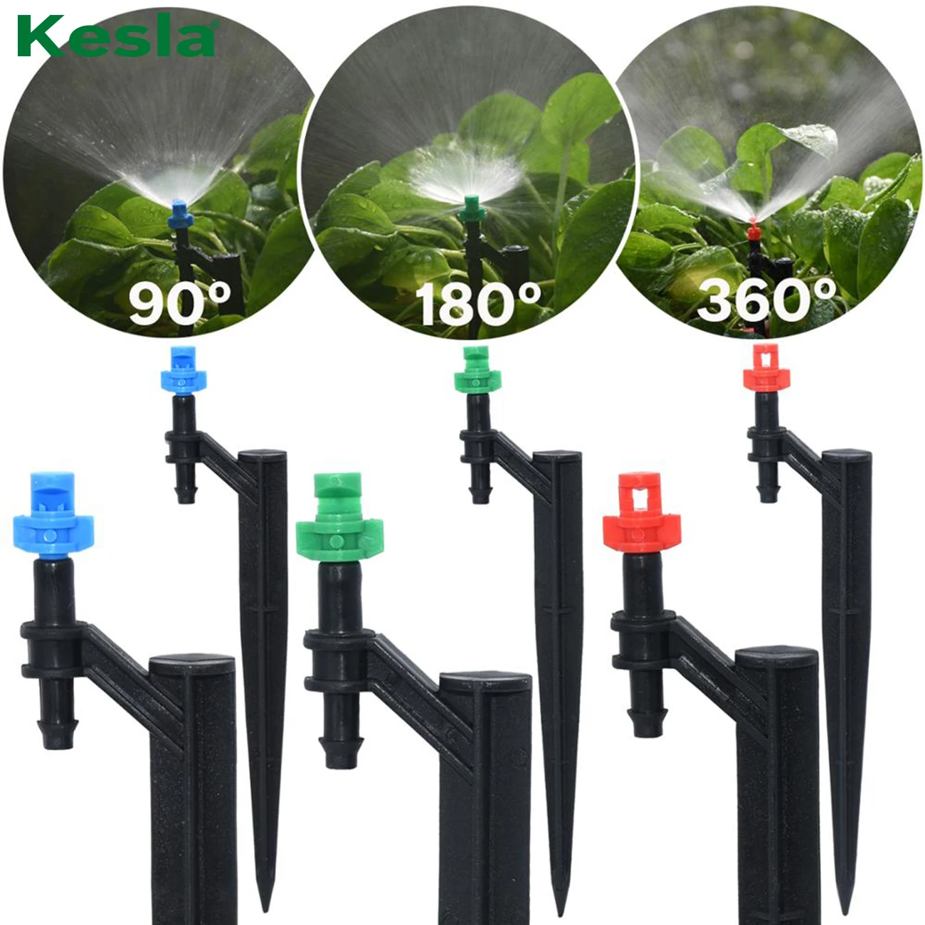 KESLA 20PCS 90/180/360 Degree Misting Nozzle 13cm Stake 1/4'' Barb Garden Irrigation Sprinkler Drip Irrigation Agriculture Farm