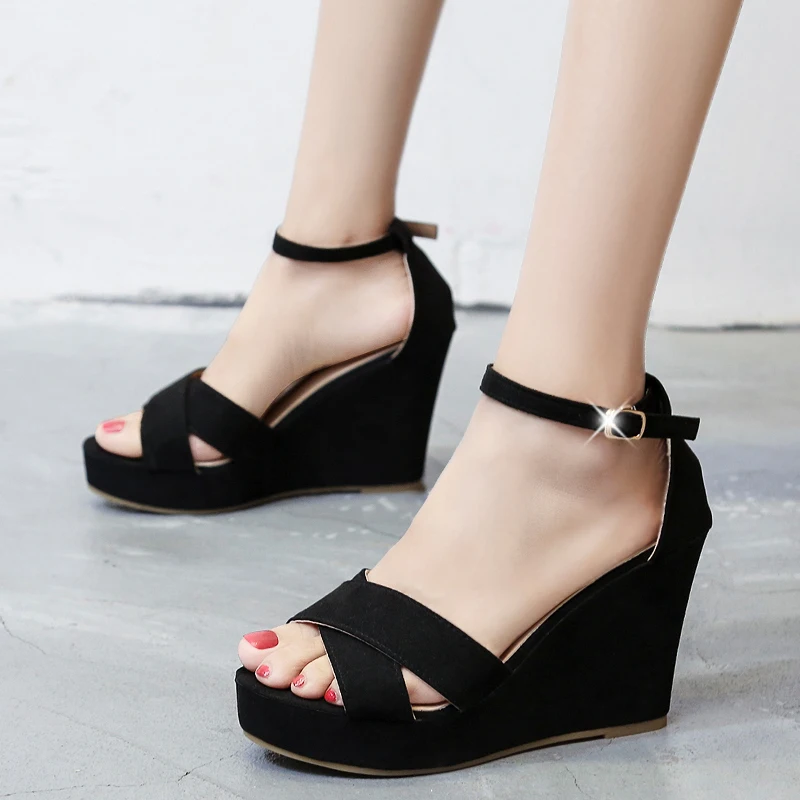 

Summer Thick Bottom High Heel Women' Black Roman Wedges Heel Platform Women's Sandals Beach Shoes Zapatos De Mujer