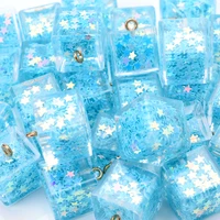 6pcspack 16mm acrylic pendants cute blue transparent cube shape with star pendants for jewelry making diy earrings necklace