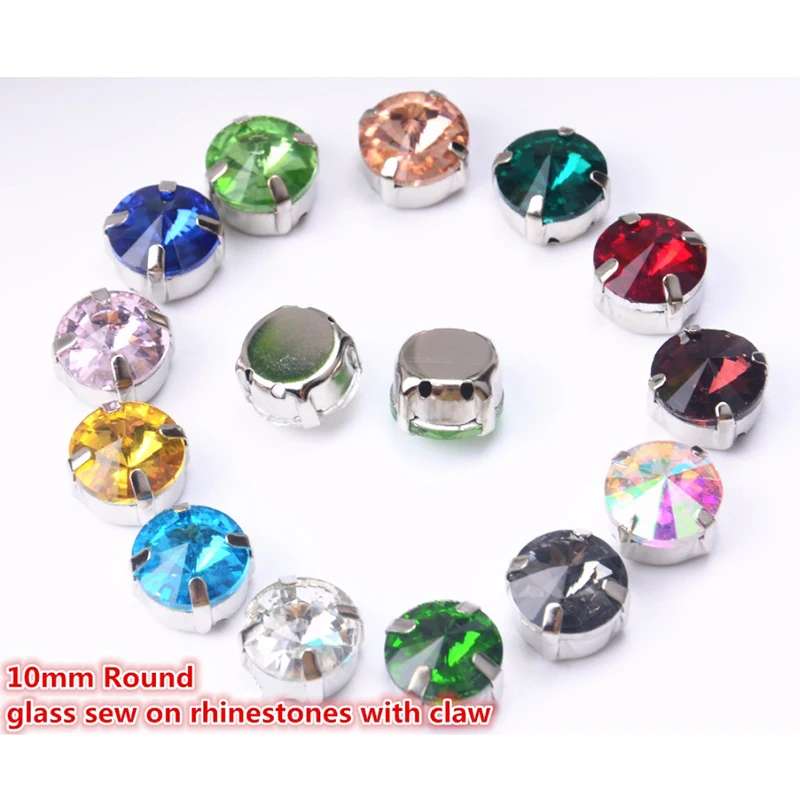 20pcs 10mm Crystal Round Glass drill Sew On beads With Claw Setting Silver Back Fancy Stone Metal Holes | Дом и сад