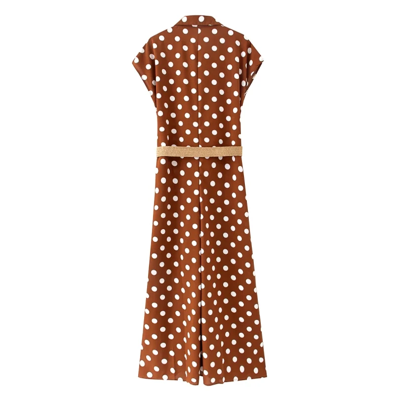 

Elegant women polka dots looses jumpsuits with belt 2020 summer fashion ladies vintage boho rompers female chic jumpsuit girls