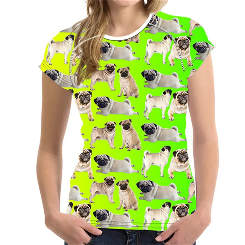 Футболка FORUDESIGNS в стиле Харадзюку с изображением мопса и собаки женские футболки
