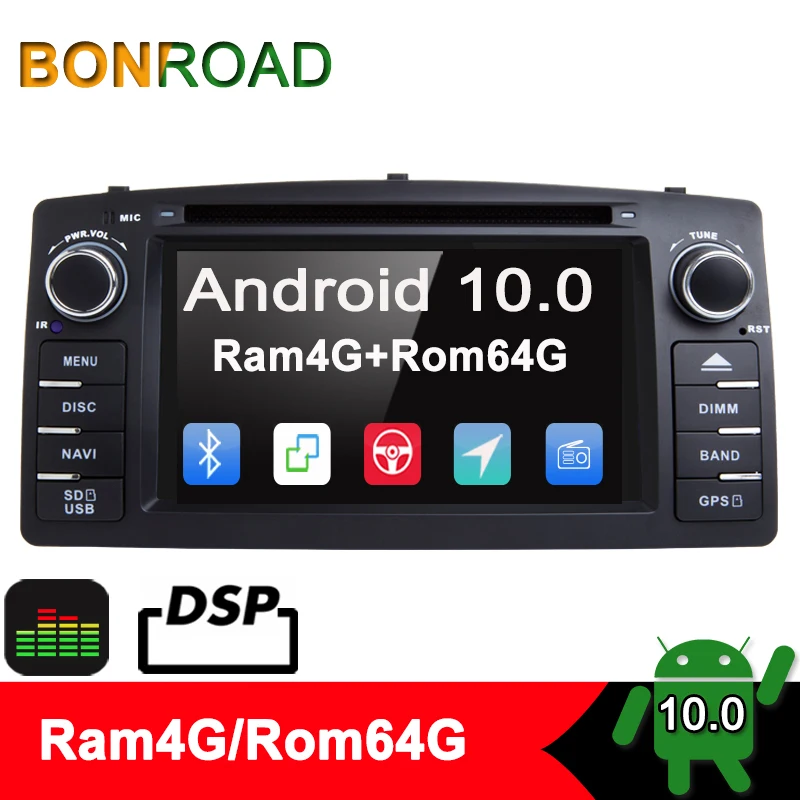 Автомобильный DVD-видеоплеер Bonroad 2DIN Android 10 для Corolla E120 /BYD F3 2000 2003 2005 2006 радио