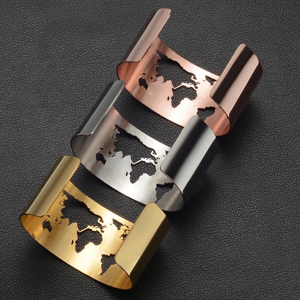 Карта мира выдалбливают Браслет-манжета для путешествий мир ювелирных изделий