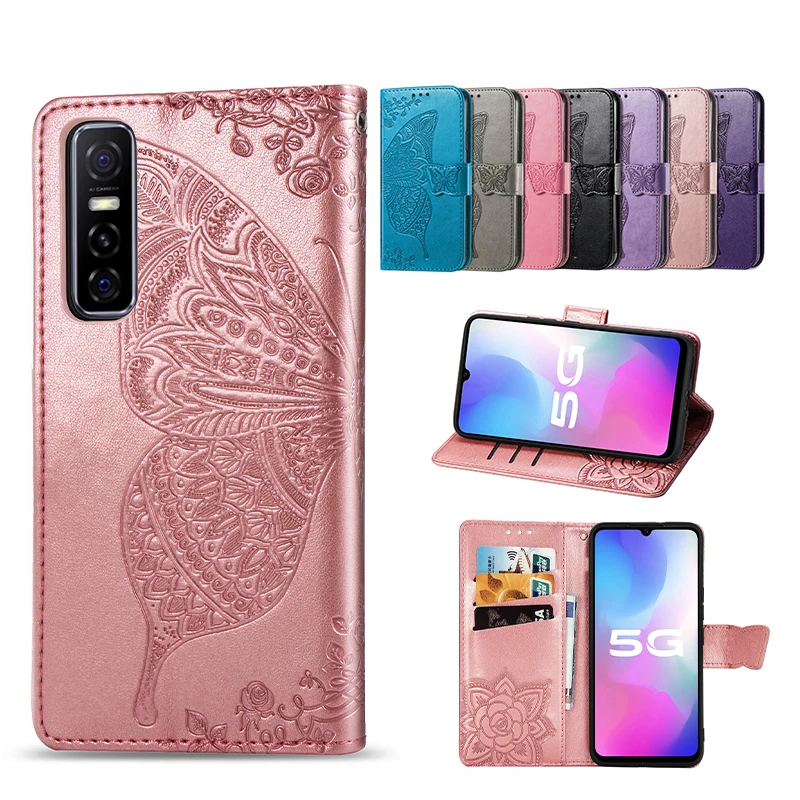 

Fashion Cute Butterfly Embossing Leather Phone Case For VIVO iQOO Z3 Neo 5 S1 U3 S9 E 5G X27 V20 SE V15 Pro With Card Slot Cases