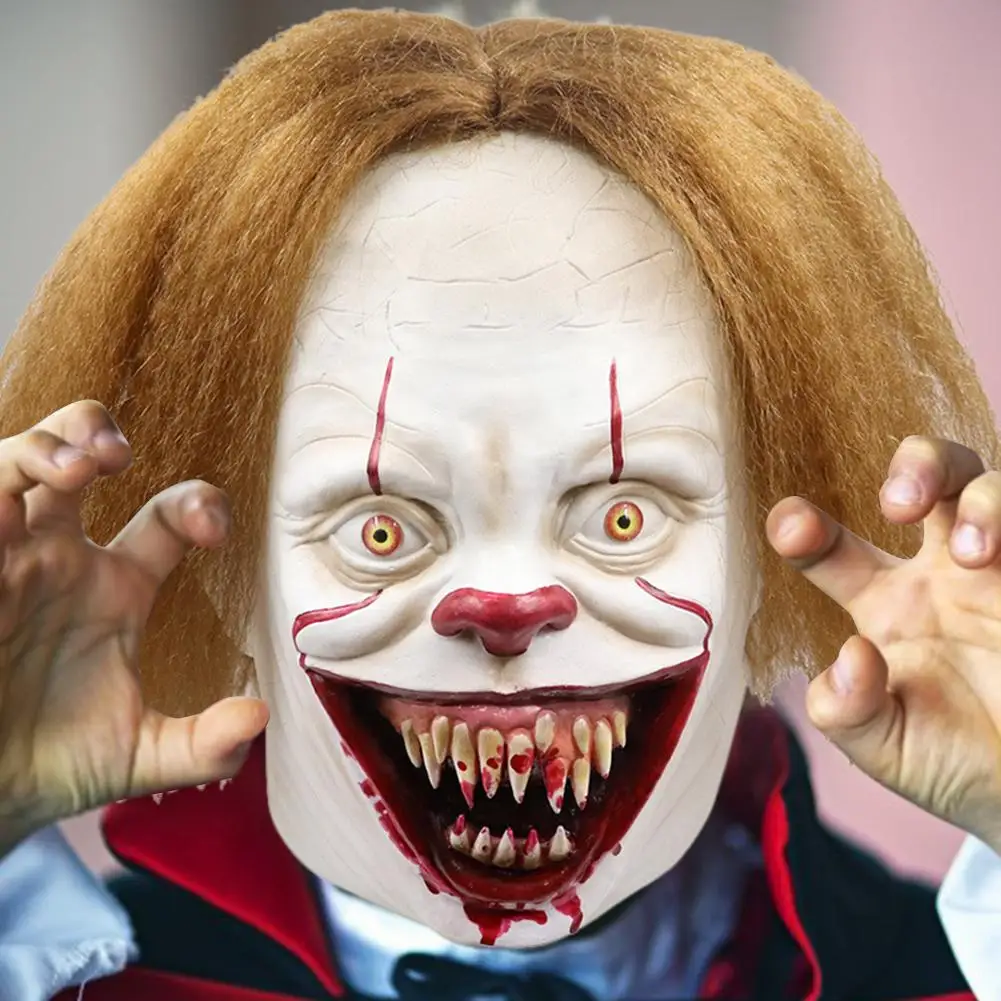 Латексный костюм клоуна для взрослых страшная маска на Хеллоуин страшный блонд с