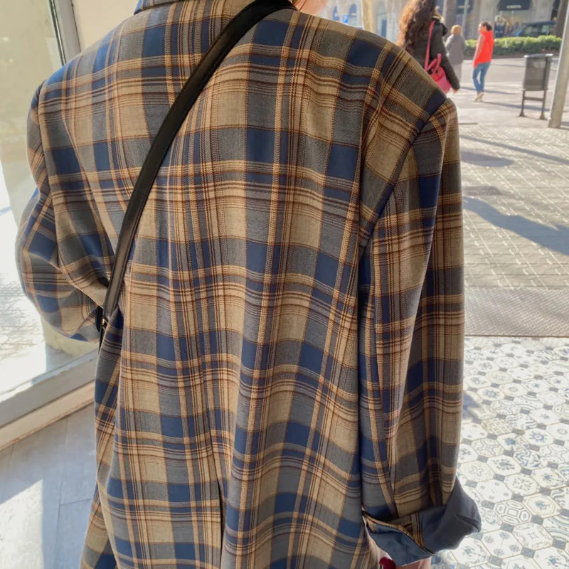 

SHENGPALAE 2021 Fashion Spring Women Blazers And Jackets Work Office Lady Suit Slim Business Hit Color Plaid Coat Female ZA5618