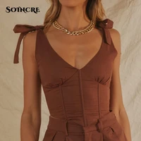 sexy v neck zipper corset top boning 2 layers lace up straps bodycon tank top white fashion camis crop tops women 2022 street