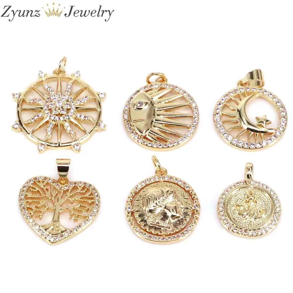 

10 шт., ювелирные изделия, золотой кристалл, Филигранное сердце, солнце, звезда, Луна, подвески, монета, Подвеска для женщин, модное ожерелье, п...