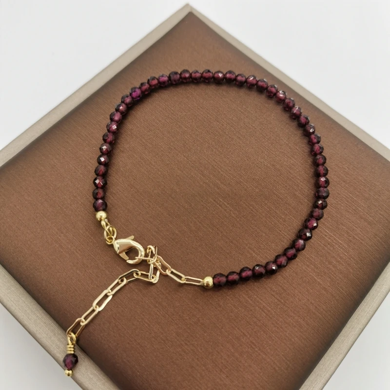 

Faceted Garnet Bracelet Delicate Adjustable 14K Gold Filled Chains Natural Stones Pulsera Mujer Unique Women BOHO Bracelet