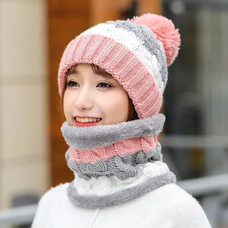 Зимние шапки для девочек Skullies Beanie шапка зимняя шапка мужской женский шерстяной шарф шапка s Набор Балаклава маска Knitted шапка вязаная шапка