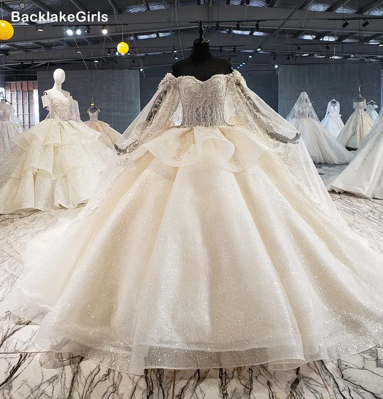 Бальное свадебное платье 2020 с круглым вырезом фатиновое длинным рукавом для