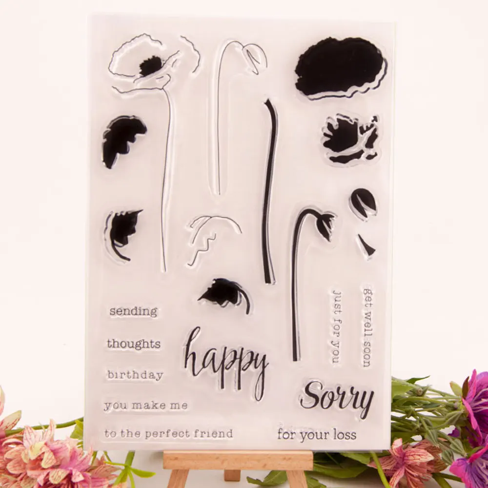 WYSE Цветочные марки Happy Words прозрачный Штамп для DIY бумажные карточки скрапбукинга