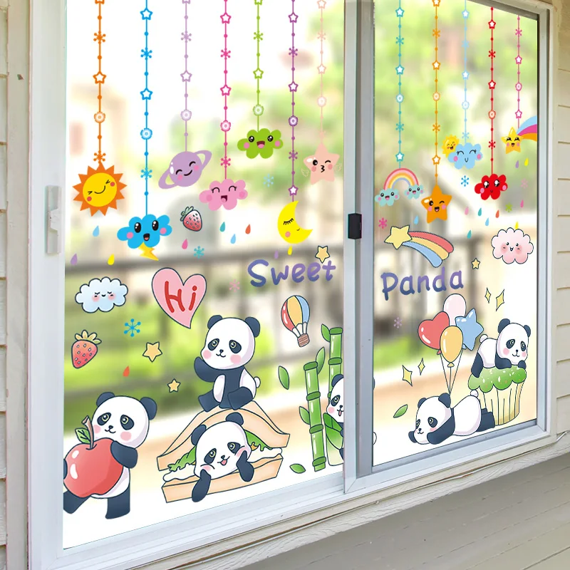

[shijuekongjian] Pandas Animals Wall Stickers DIY Cartoon Clouds Stars Wall Decal for Kids Room Baby Bedroom Home Decoration