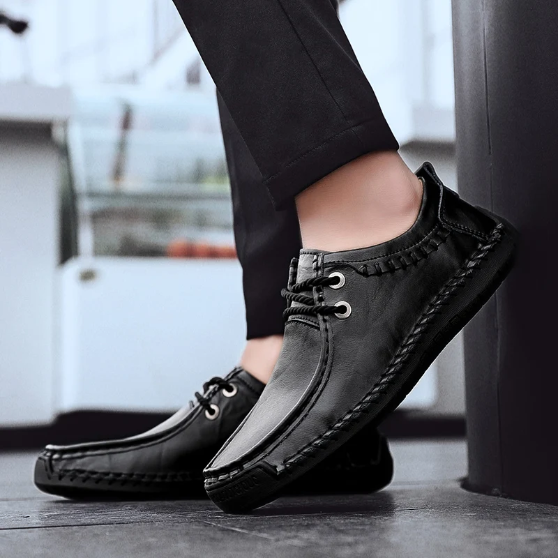 2019 New High Quality Men's Leather Casual Shoes Fashion Brand Men Flat Spring Autumn Mens Moccasins Big Size 38-48 | Обувь