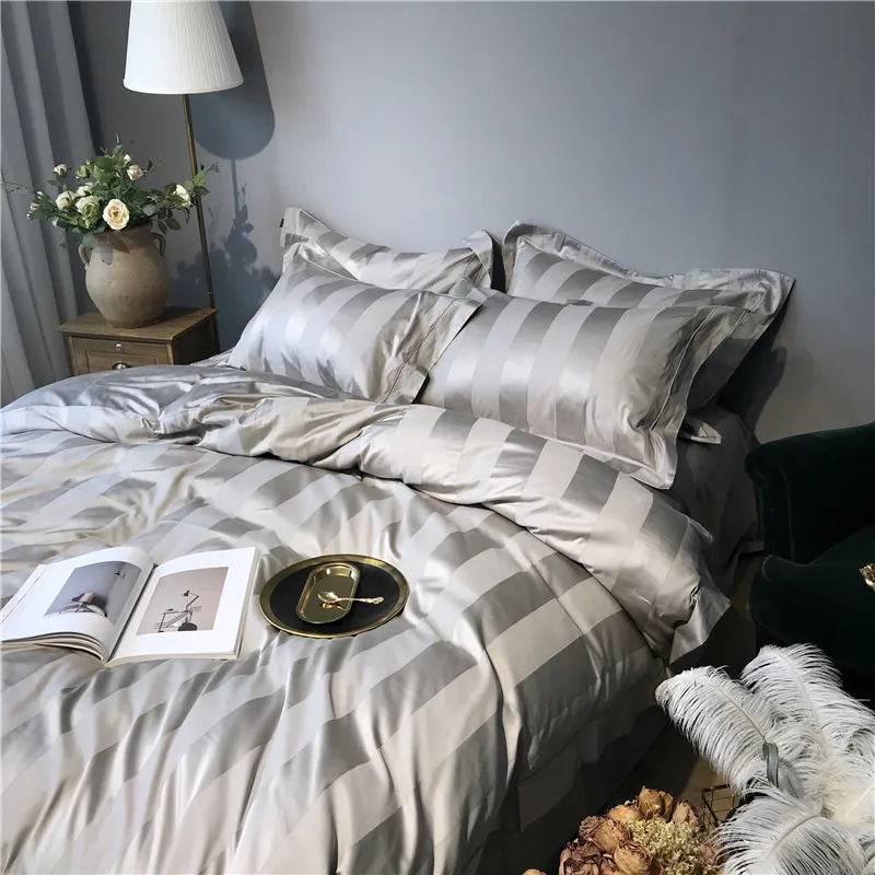 vender Branco Cinza Luxo Hotel Conjunto De Cama Rainha Rei Tamanho Lençol Lençol Lençol Capa Edredão Algodão Egípcio Sedoso Conjunto Roupa Cama