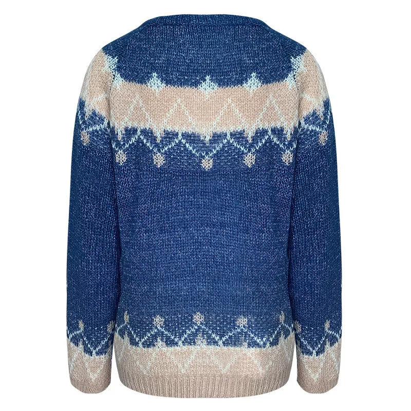 

Fashion Women Sweater O-neck Long Sleeve Leoaprd Print Pull Femme Patchwork Knitted Warm Sweater Thick Female Wool Blend Sweater