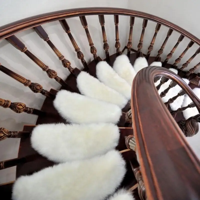 

10Pcs Soft Stairs Carpet Long Plush Faux Wool Rug Glue-Free Self-Adhesive Stair Tread Mats Step Rug Carpets Protection Cover