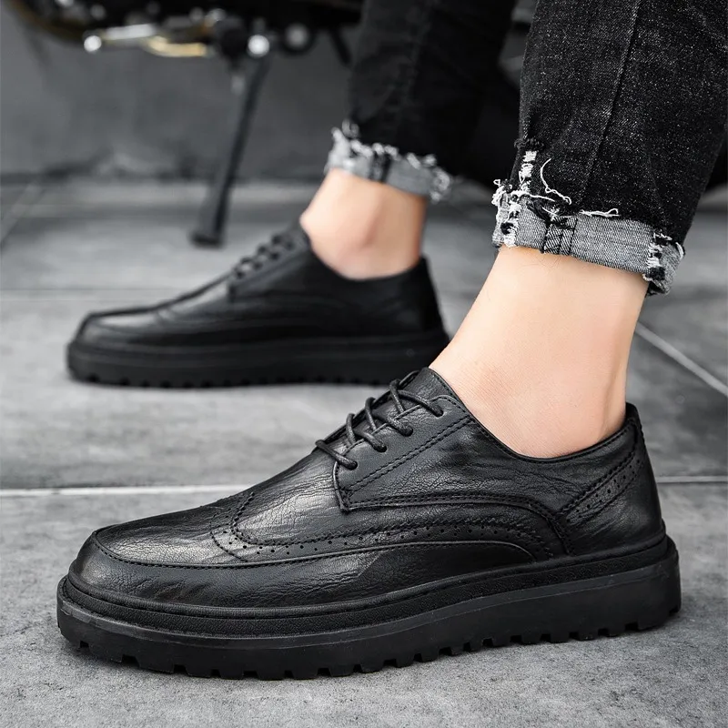 Туфли мужские на шнуровке мягкие мокасины роскошная модная Уличная обувь из