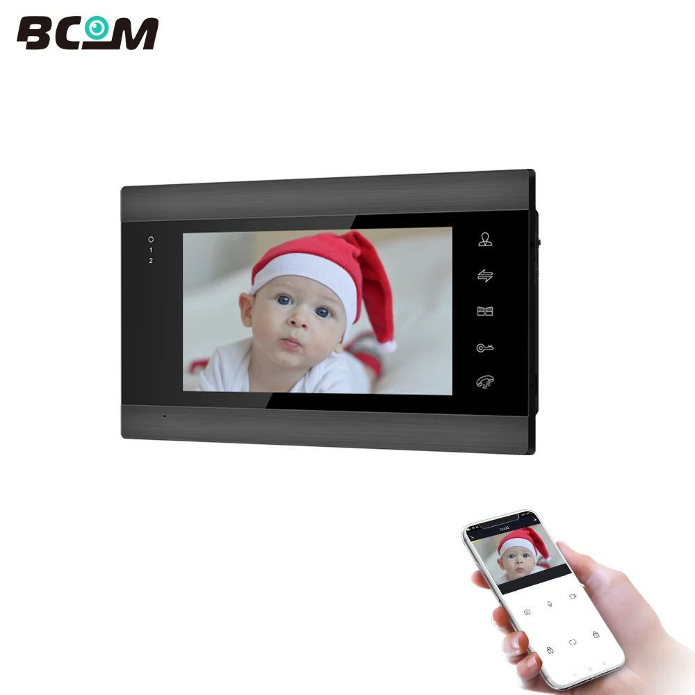 Bcom Wifi Indoor 7 Inch Monitor for Video Intercom Support Motion Detection Unlock Remotely Record Video Two-way Conversation