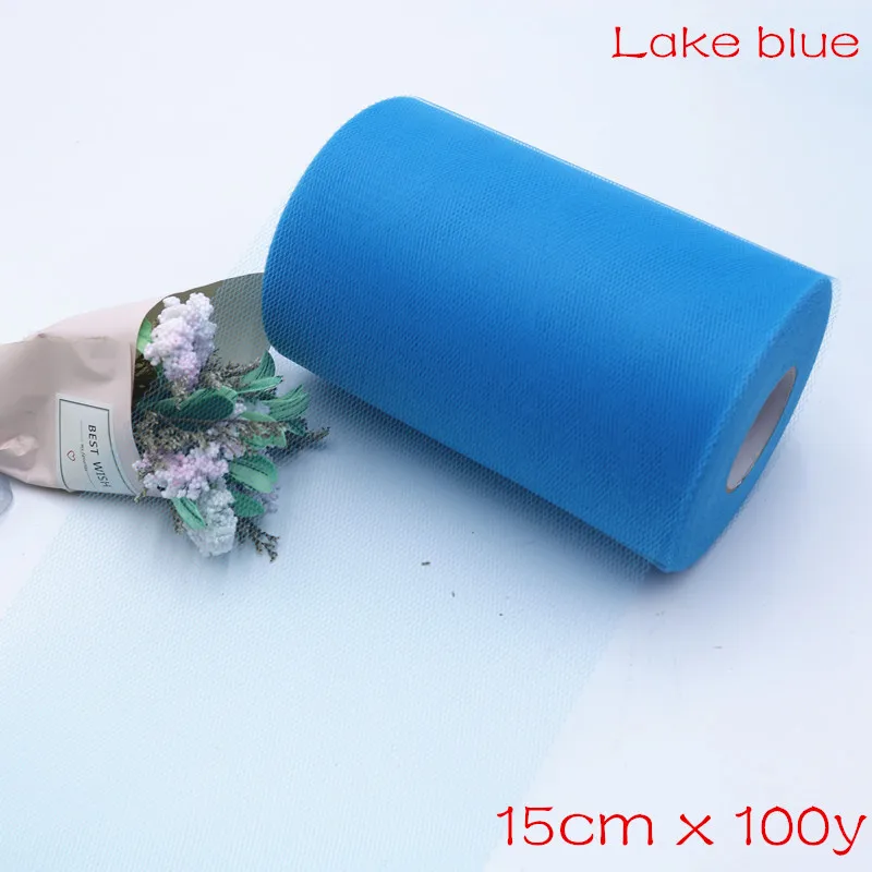 Lake blue 100y 8 дюймов, 20x20 см, с подкладкой, вязанная крючком юбка-пачка, топ, обхват груди, широкая юбка-пачка «сделай сам», платье из тюля, рулонная ткань, декор для дня рождения, свадьбы - Цвет: Lake blue 100y
