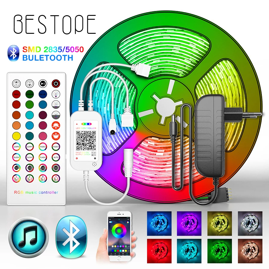 

NEW Bluetooth 5050 LED Strip Light RGB SMD 2835 Flexible Ribbon fita RGB LED light 5M 10M 15M Tape Diode DC12V Bluetooth Control