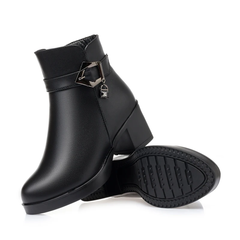 

GKTINOO Winter Shoes Women's Genuine Leather Ankle Boots Wool Warm Woman Snow Boots Big Size High Heels Ladies Shoes