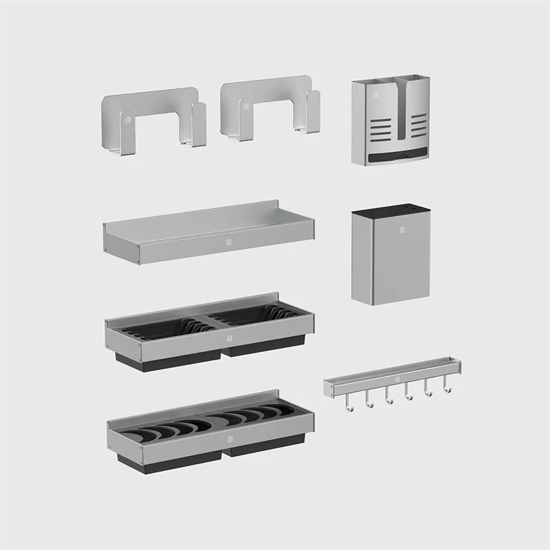 

Diiib Dabai Kitchen Organizer Accessories Aluminum Alloy No Punching Wall Mounted Multi-function Shelves Knife Rest Pot Rack