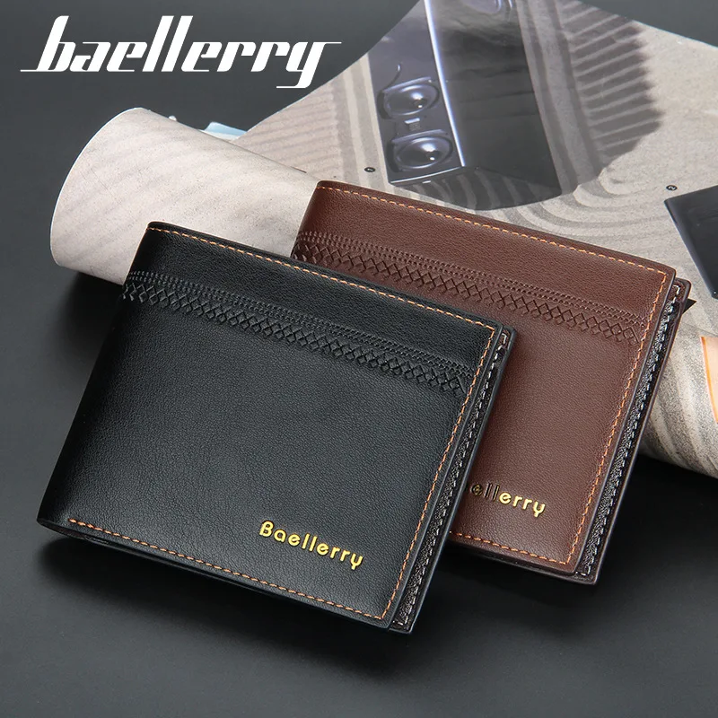 

Baellerry Men's Wallet Short Korean Business Multi Card Leather Embossed Wallet Horizontal Fashion Open Wallet