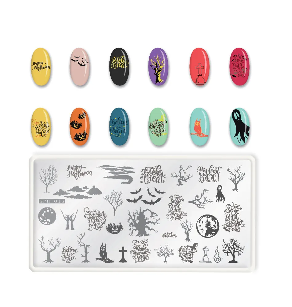Пластины для стемпинга ногтей на Хэллоуин прямоугольный призрака трафарет нейл