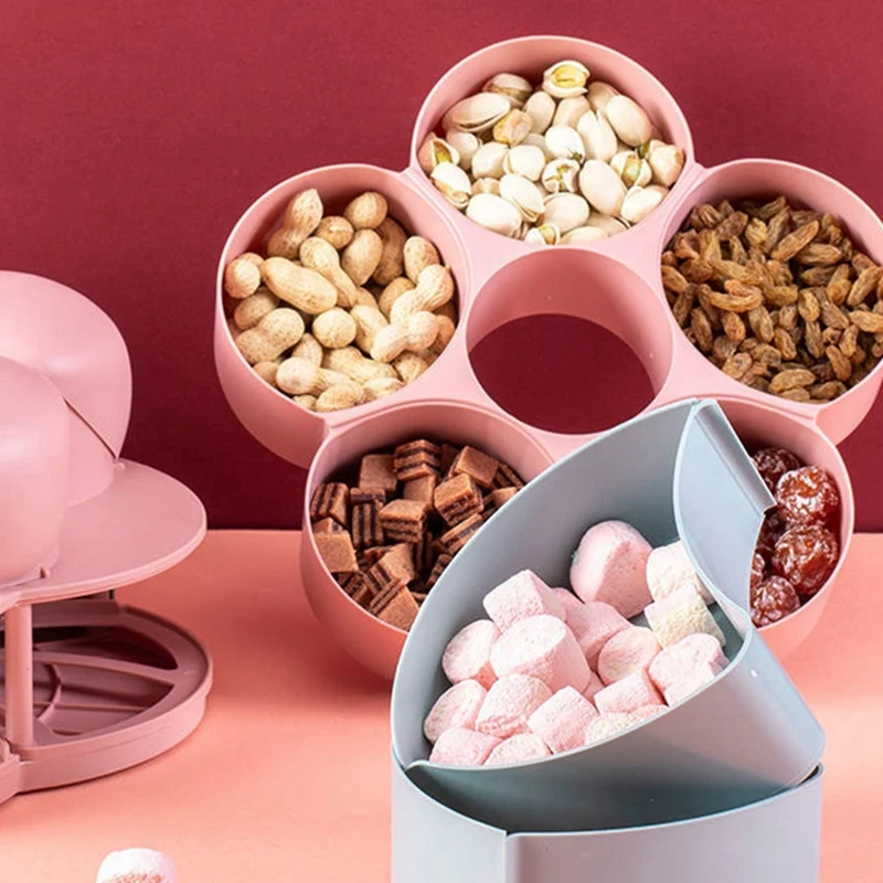 

Petal-Shape Rotating Candy Box,Snack/Nut Box,Candy/Fruit Plate Food Storage Case,2-Deck Dried Fruit Storage Organizer