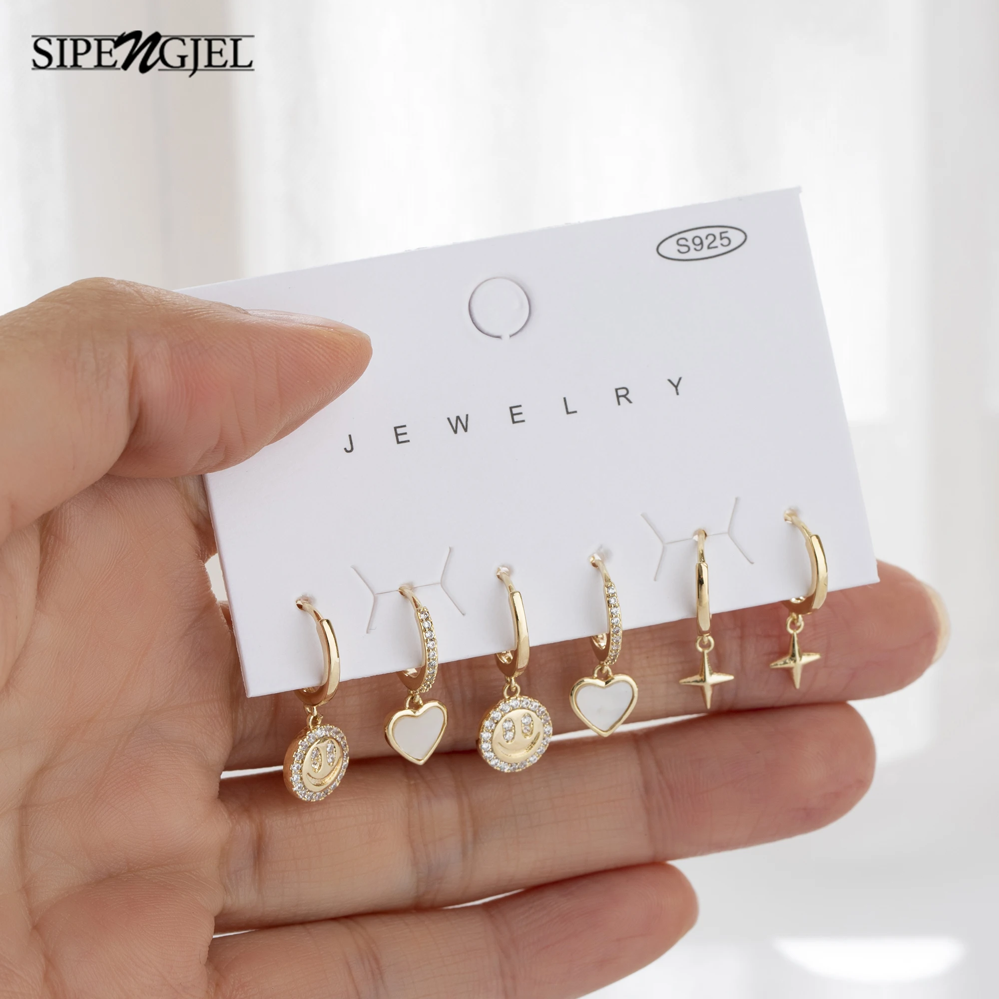 

SIPENGJEL Fashion 6 Piece Happy Face Smile Drop Hoop Earrings Set For Women Korean Style Dangle Hoops Earrings Jewelry Gift