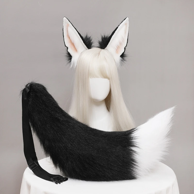 

Faux Fur Animal Headbands Furry Animal Wolf Ears Headwear Tail Set Kawaii Hair Hoop for Halloween Cosplay Party Supplies