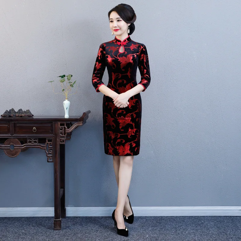 Женское сексуальное короткое китайское платье с цветочным принтом винтажное