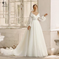 plus size lantern sleeve wedding dresses lace appliques a line bride dress tulle bridal robes wedding gowns vestido de novia
