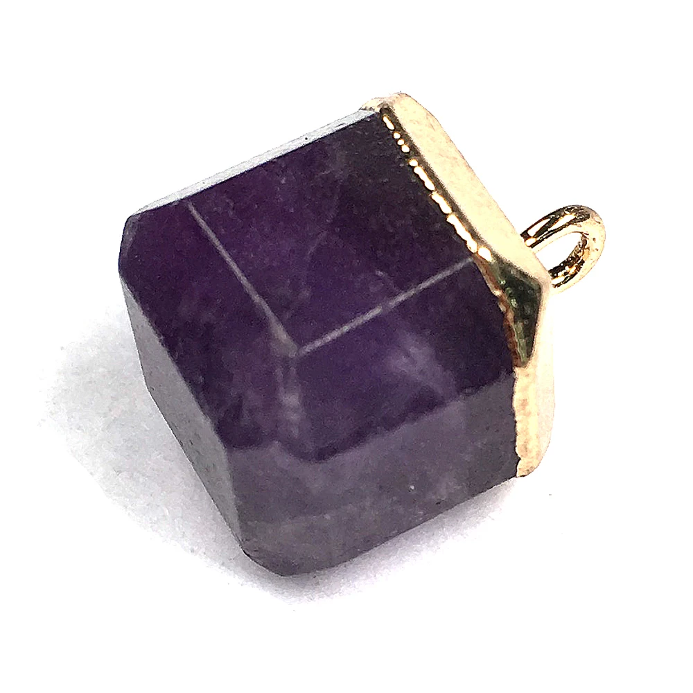 Gold Plated Natural Stone Square Pendant Amethyst Malachite Crystal Jewelry for Women Necklace Making image 4
