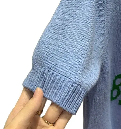 332089 blue color women spring Summer Fashion Classic Brand Luxury Design wool short sleeve pullover knit fruit sweater