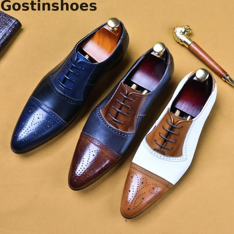 Мужские туфли броги Туфли оксфорды из натуральной кожи дышащие кожаные с