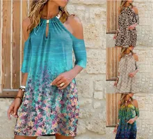 Robe imprimée multicolore pour femmes, manches, col licou, sans bretelles, jupe pour femmes  (4)