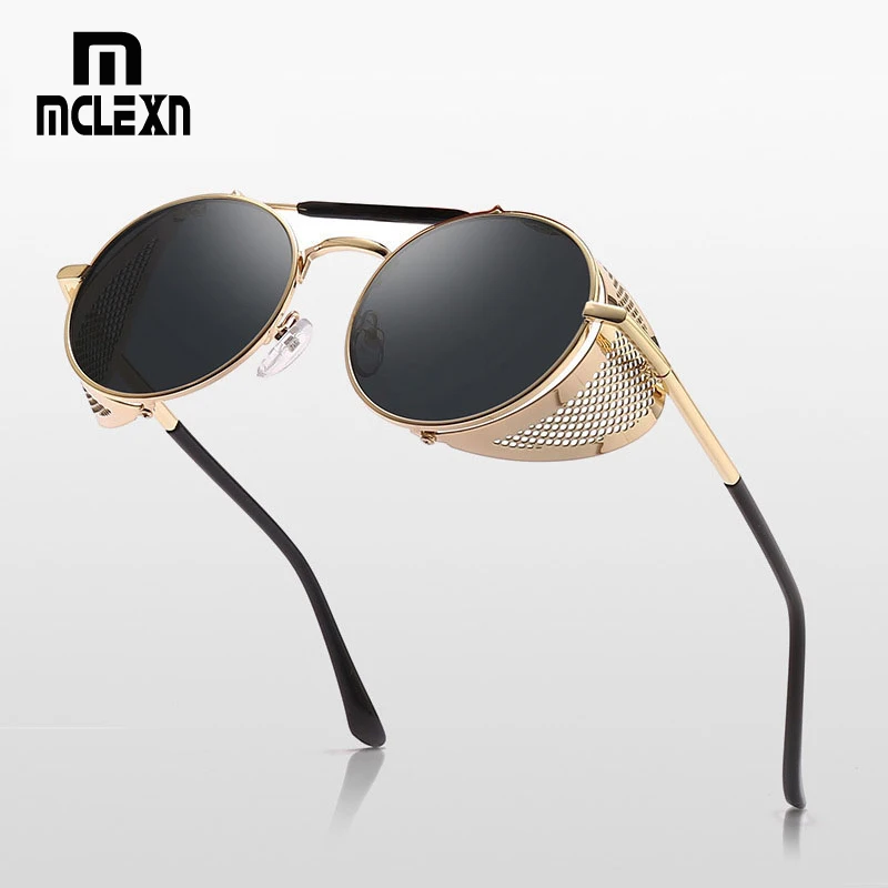 MCLEXN Ретро стимпанк Солнцезащитные очки круглые дизайнерские паровые панк