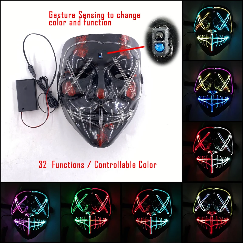 

Glowing Halloween Mask Vendetta LED Mask Flashing Cosplay Neon Masque Masquerade Masks Anonymous Mask for Carnival Party Masks