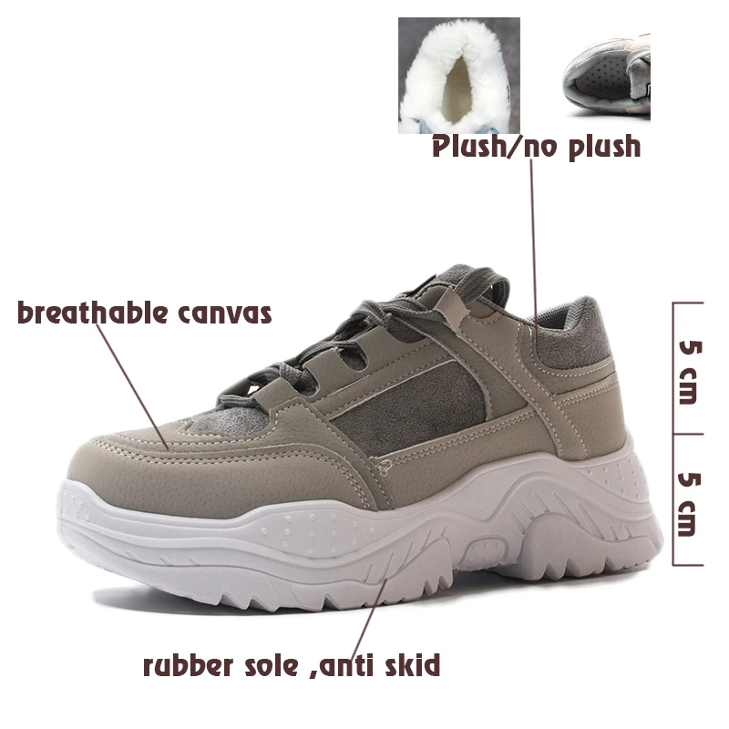 Koznoy/женские кроссовки Повседневные зимние плюшевые с мехом Сохраняющие тепло На
